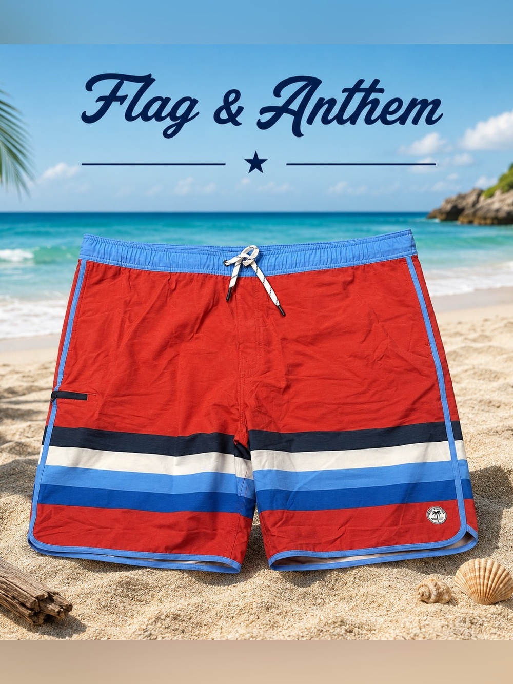 Men’s Red Stripe Swim Trunks